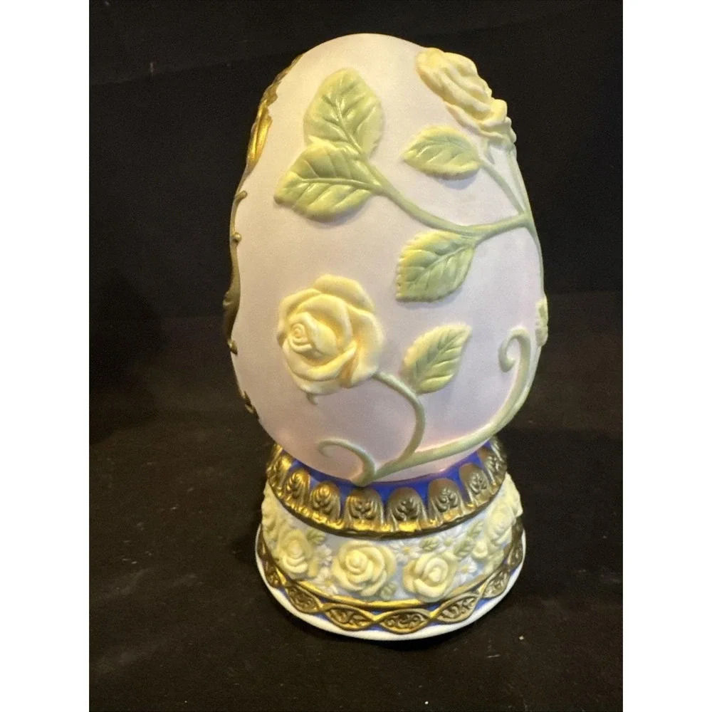 Kings Point Musical Egg with Angel Porcelain Figurine  Tune Amazing Grace